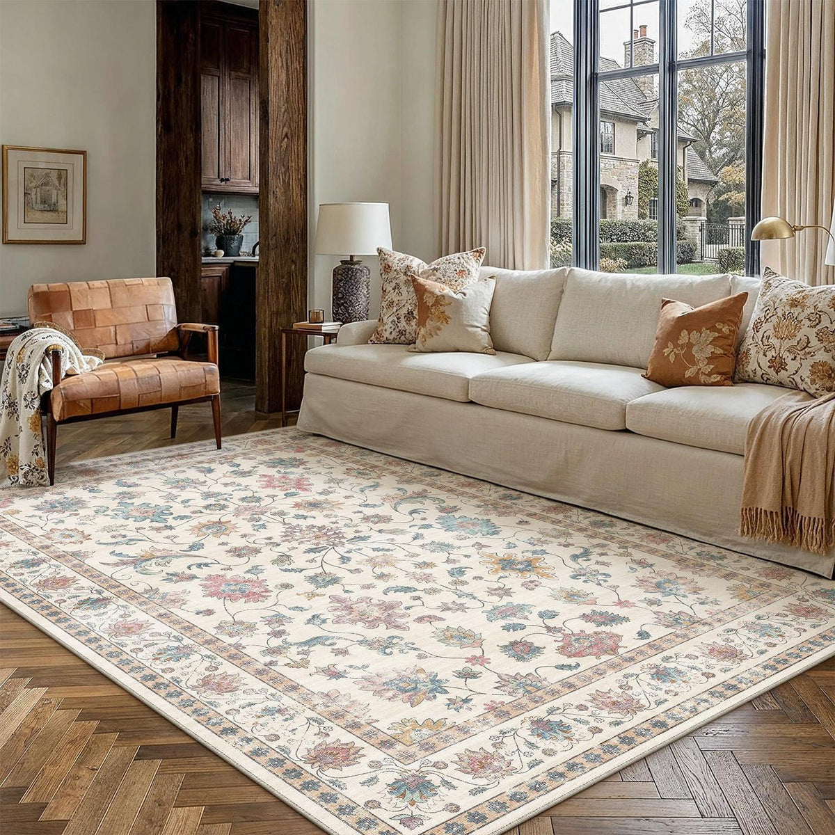 Waschbarer Teppich Wohnzimmer 160x230cm – Vintage Design & Rutschfest