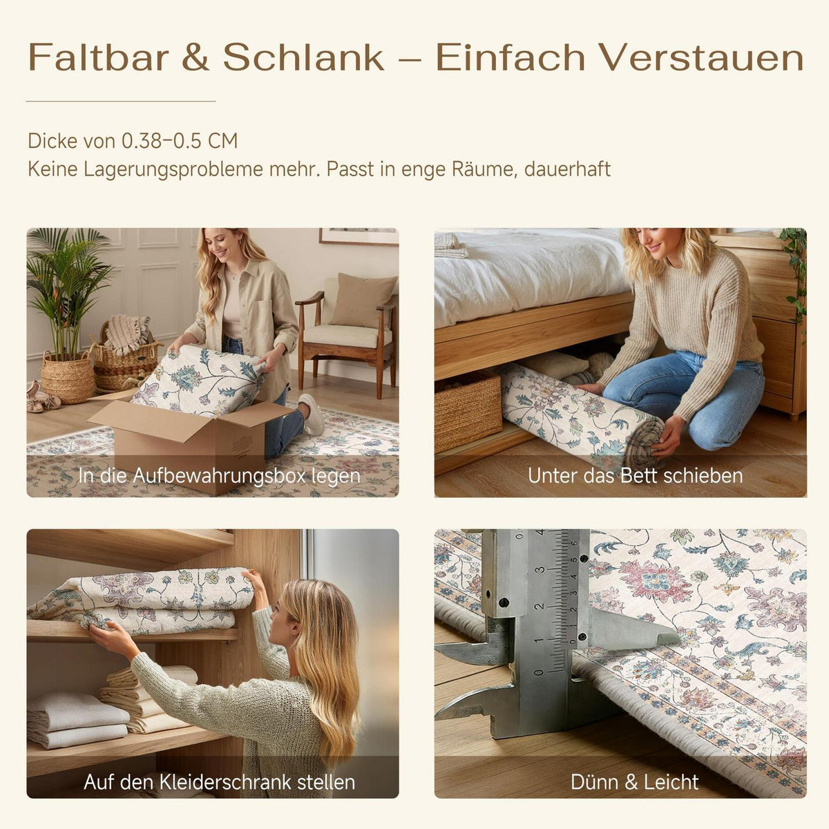 Waschbarer Teppich Wohnzimmer 160x230cm – Vintage Design & Rutschfest