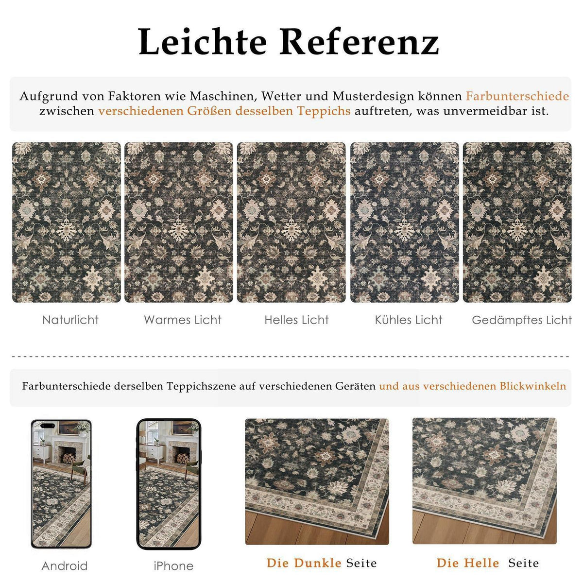 Waschbarer Teppich Schwarz 160x230cm – Vintage Wohnzimmer Teppich