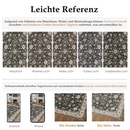 Waschbarer Teppich Schwarz 160x230cm – Vintage Wohnzimmer Teppich