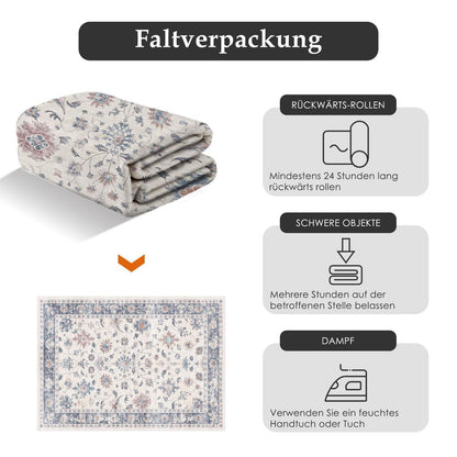Waschbarer Teppich Blau & Weiß 160x230cm – Vintage Wohnzimmer Teppich