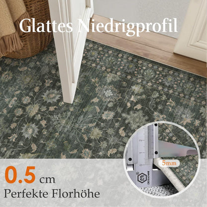 Waschbarer Teppich Grün 200x300cm – Vintage Wohnzimmerteppich