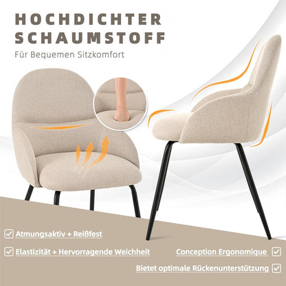 Esszimmerstühle 4er Set mit Armlehne – Beige Leinen & Metall