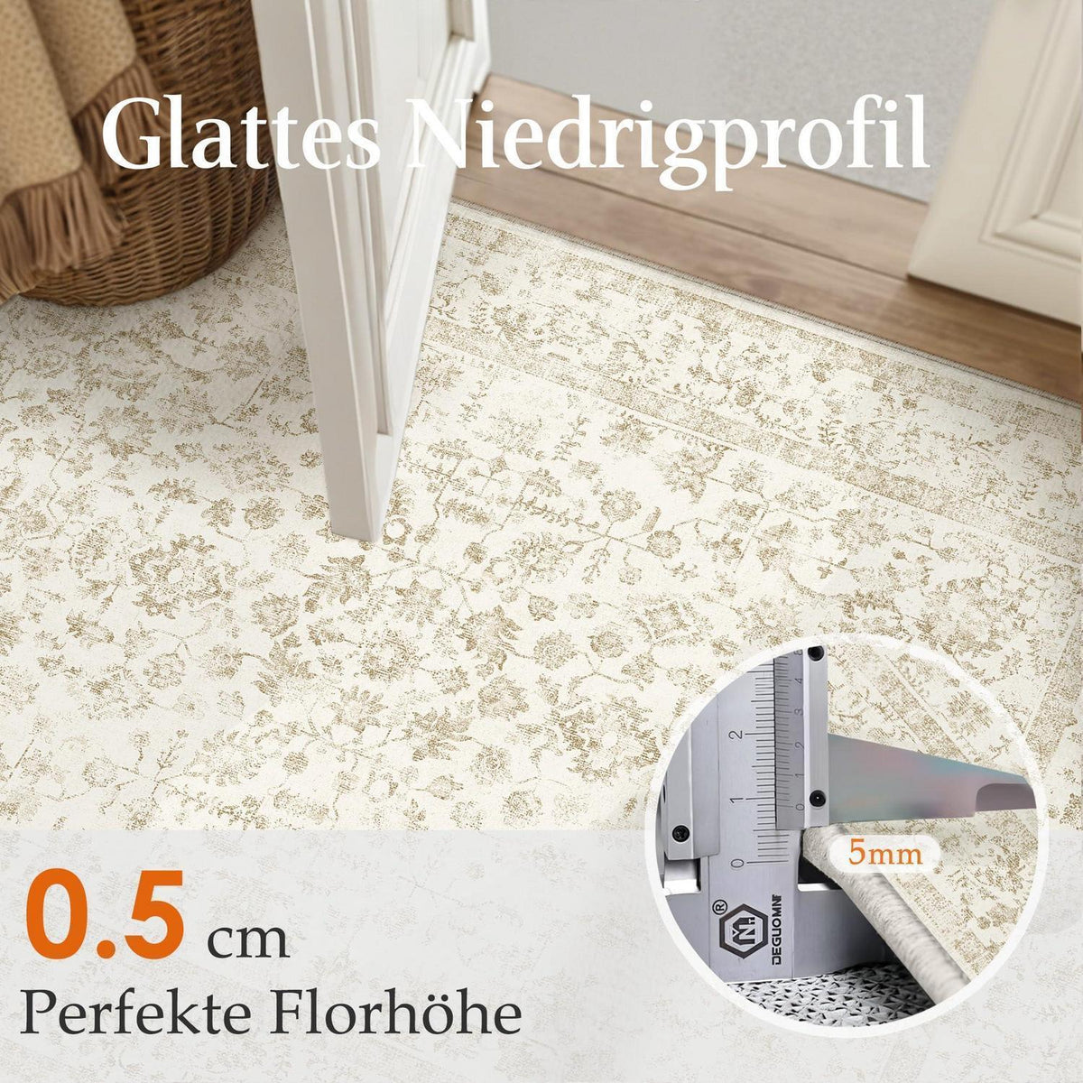 Beiger Wohnteppich 200x300cm – Waschbar & Rutschfest