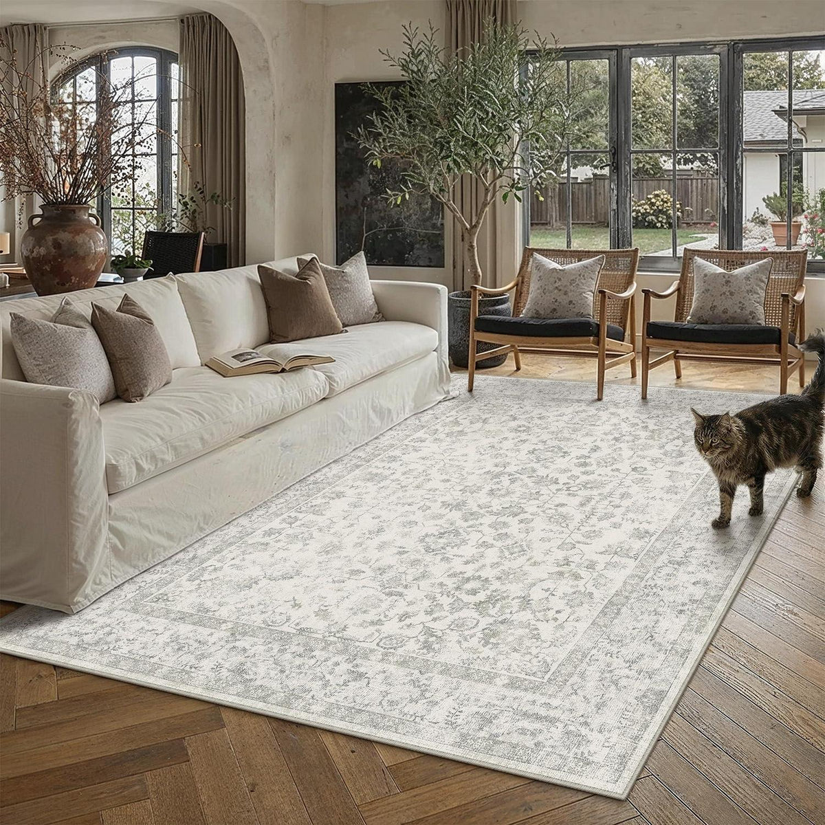 Grauer Vintage Teppich Wohnzimmer 160x230cm – Weich & Rutschfest