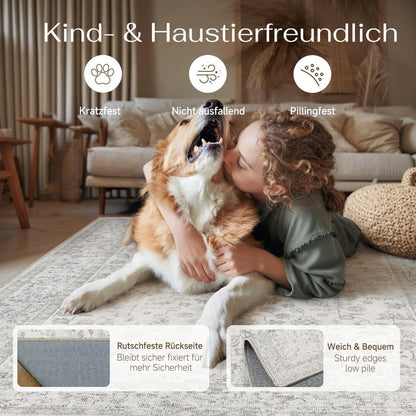 Grauer Vintage Teppich Wohnzimmer 160x230cm – Weich & Rutschfest