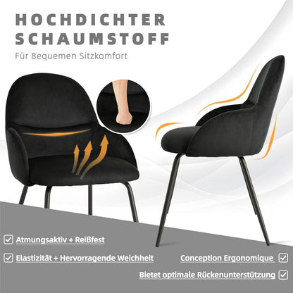 Esszimmerstühle 6er Set mit Armlehne – Schwarz, Samt & Metall