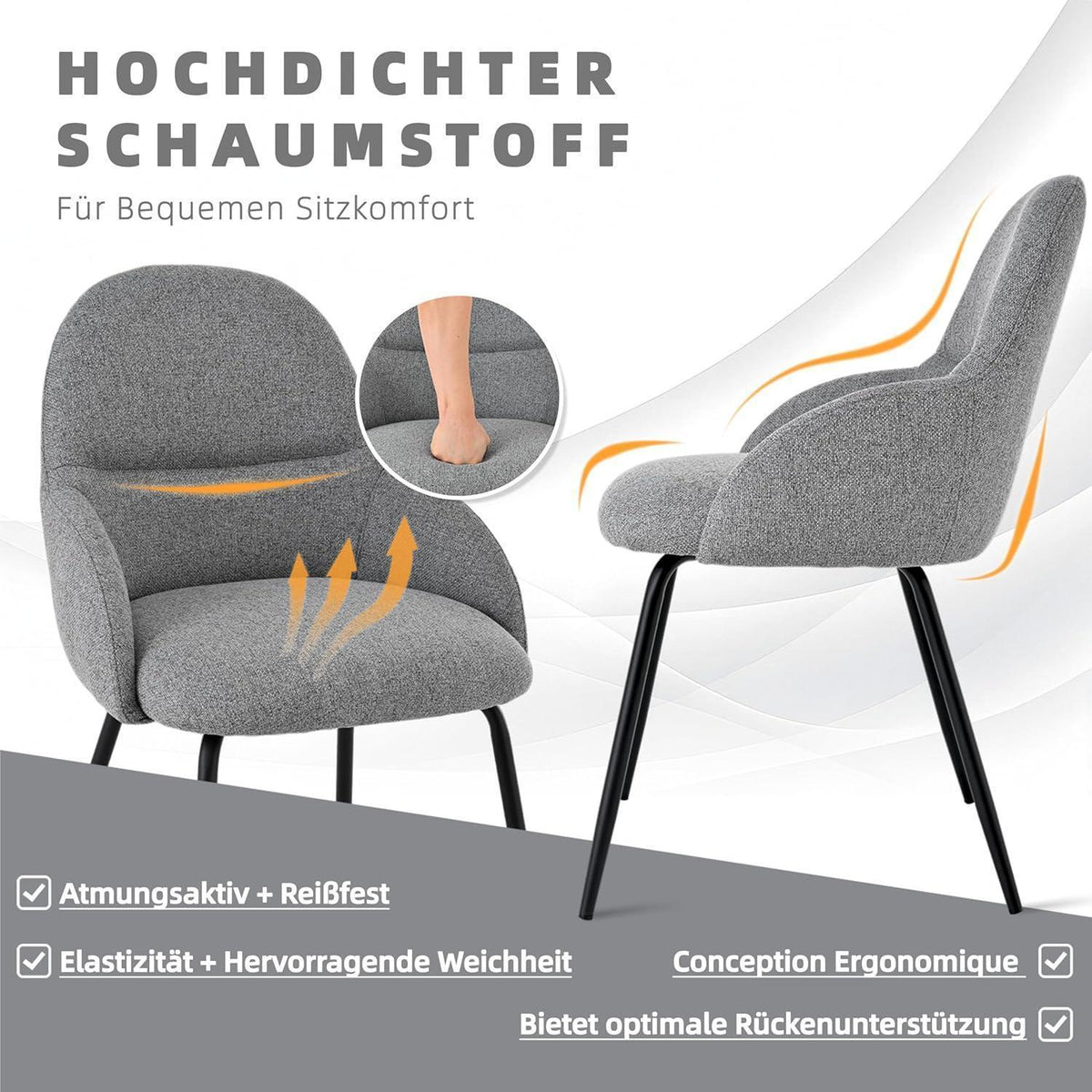 Esszimmerstühle 6er Set mit Armlehne – Hellgrau & Modern