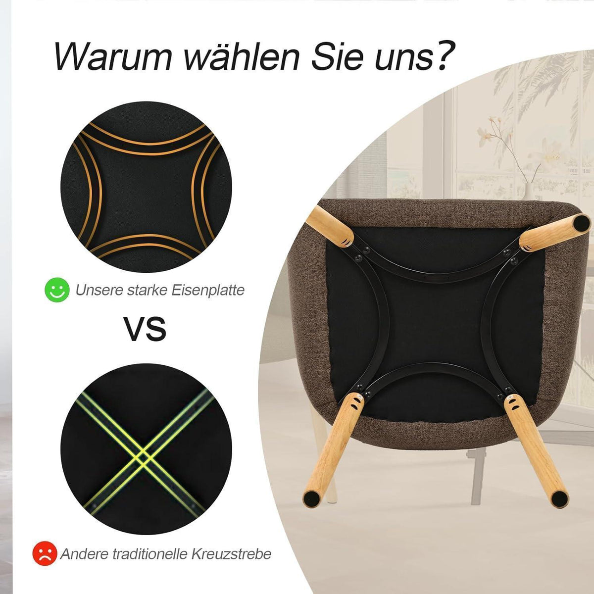Esszimmerstühle Beige mit Armlehne & Holzbeinen – 6er Set