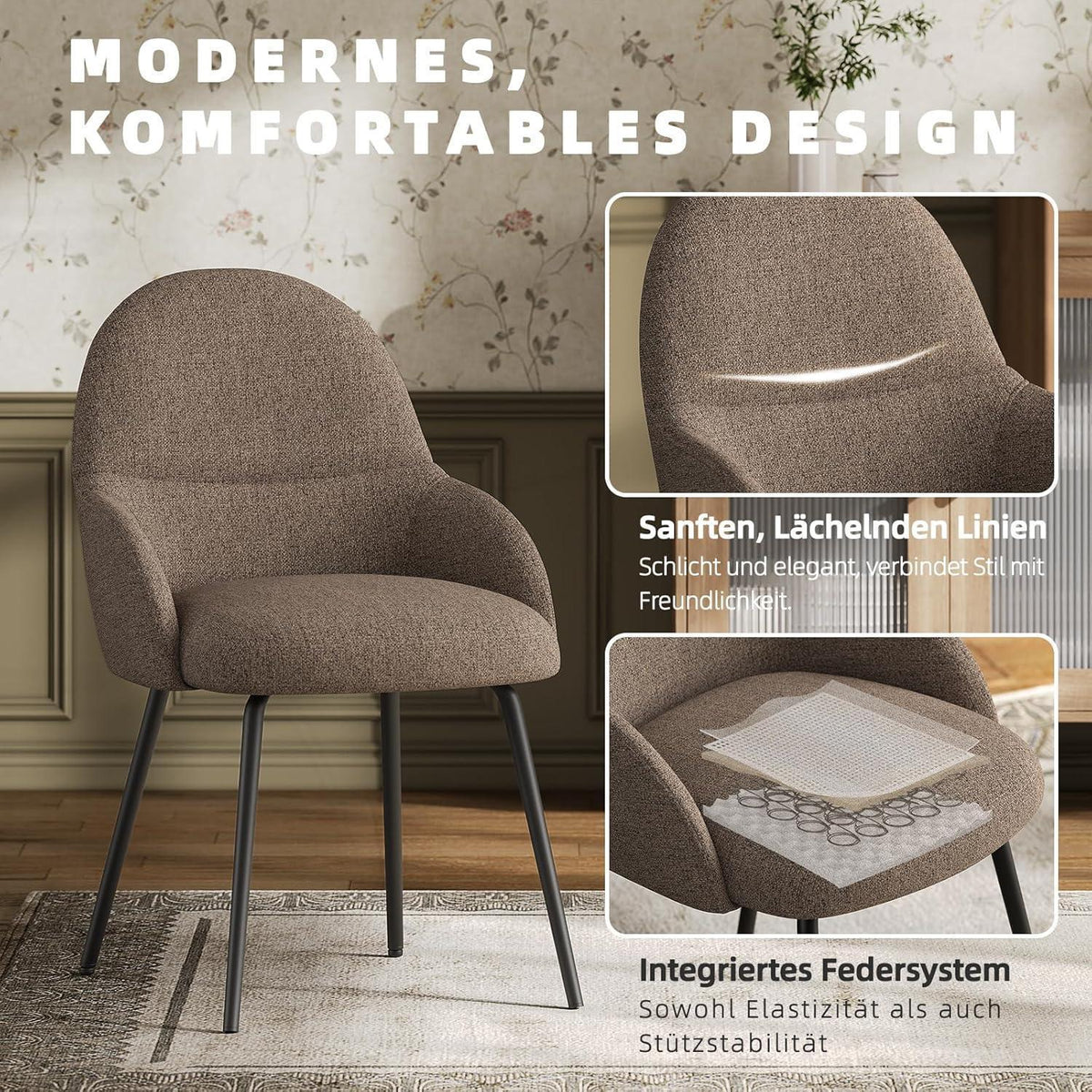 Esszimmerstühle 6er Set mit Armlehne – Braun, Ergonomisch & Modern