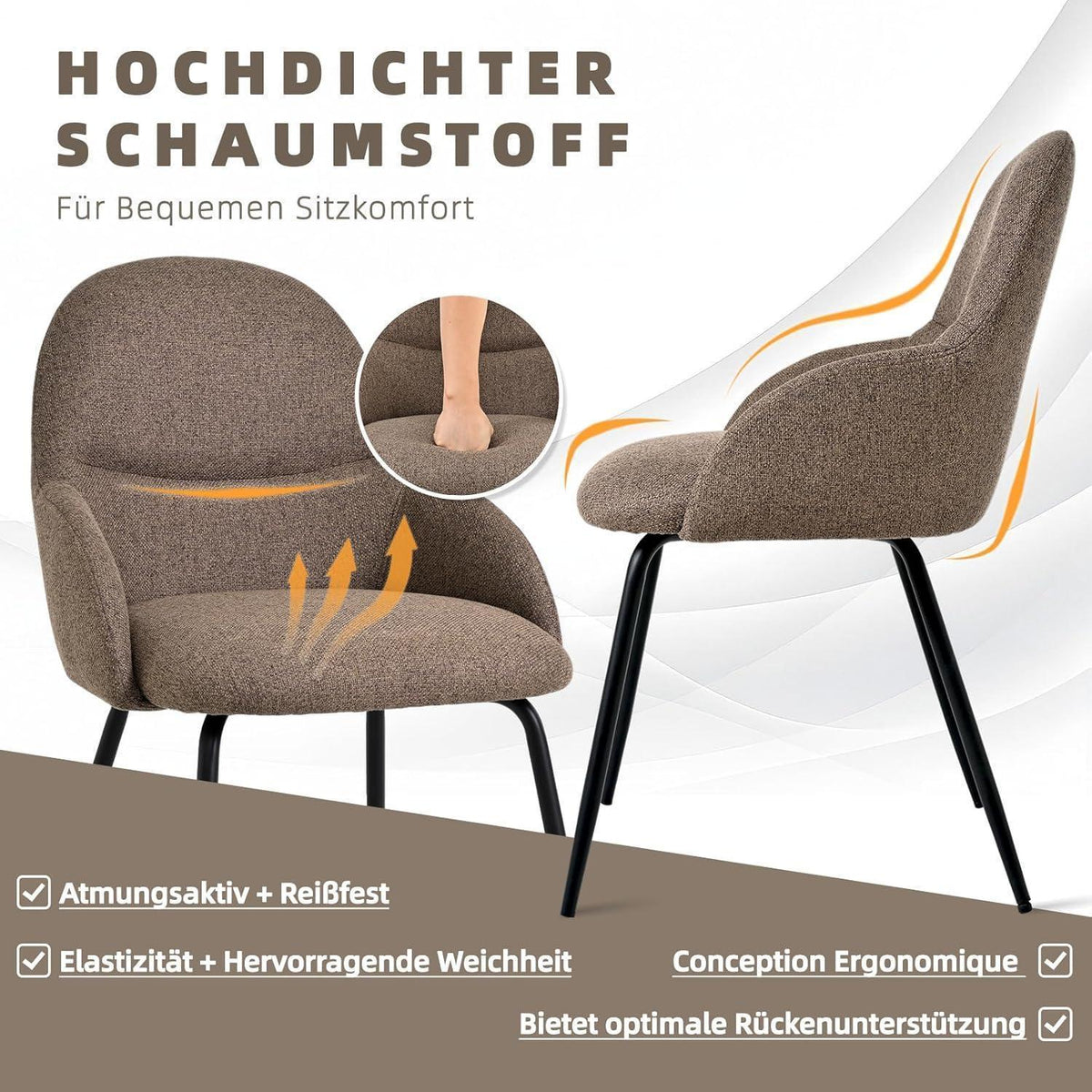 Esszimmerstühle 4er Set mit Armlehne – Braun & Modern