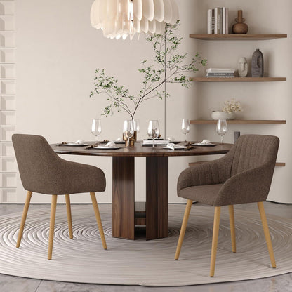 Esszimmerstühle Set 2 beige Holzbeine mit Armlehne
