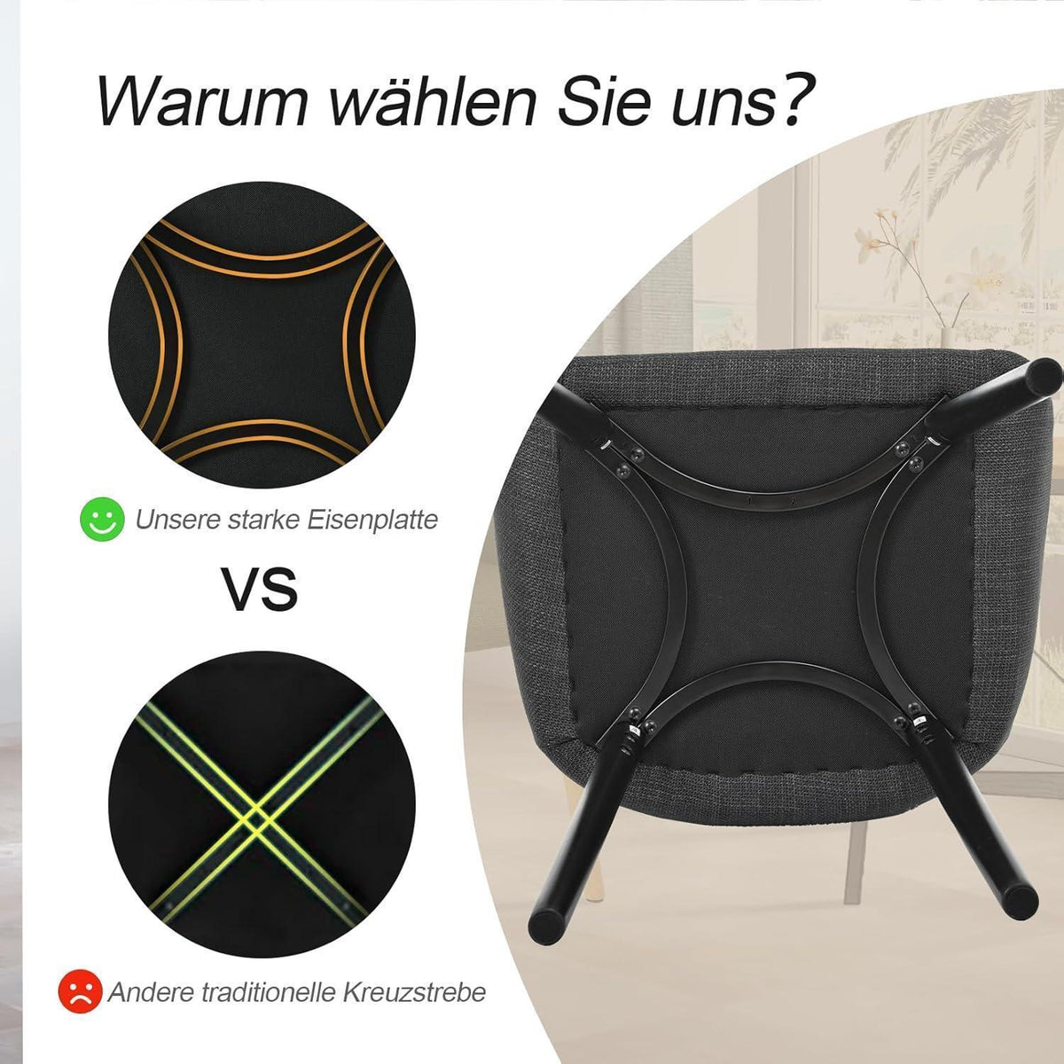 Esszimmerstühle Set 2 Dunkelgrau mit Armlehne & Holzbeinen