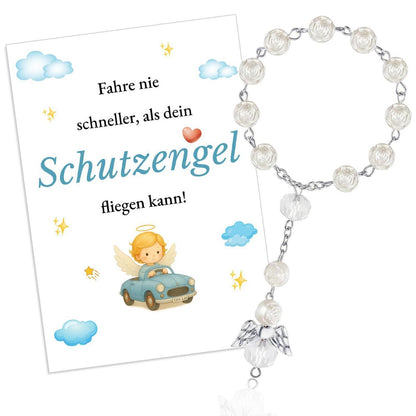 Schutzengel Auto Anhänger mit Rosenkranz – Glücksbringer Auto Deko