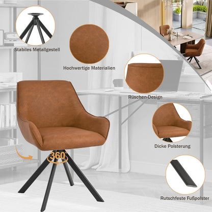 Drehbarer Esszimmerstuhl 6er Set mit Armlehne – Braun