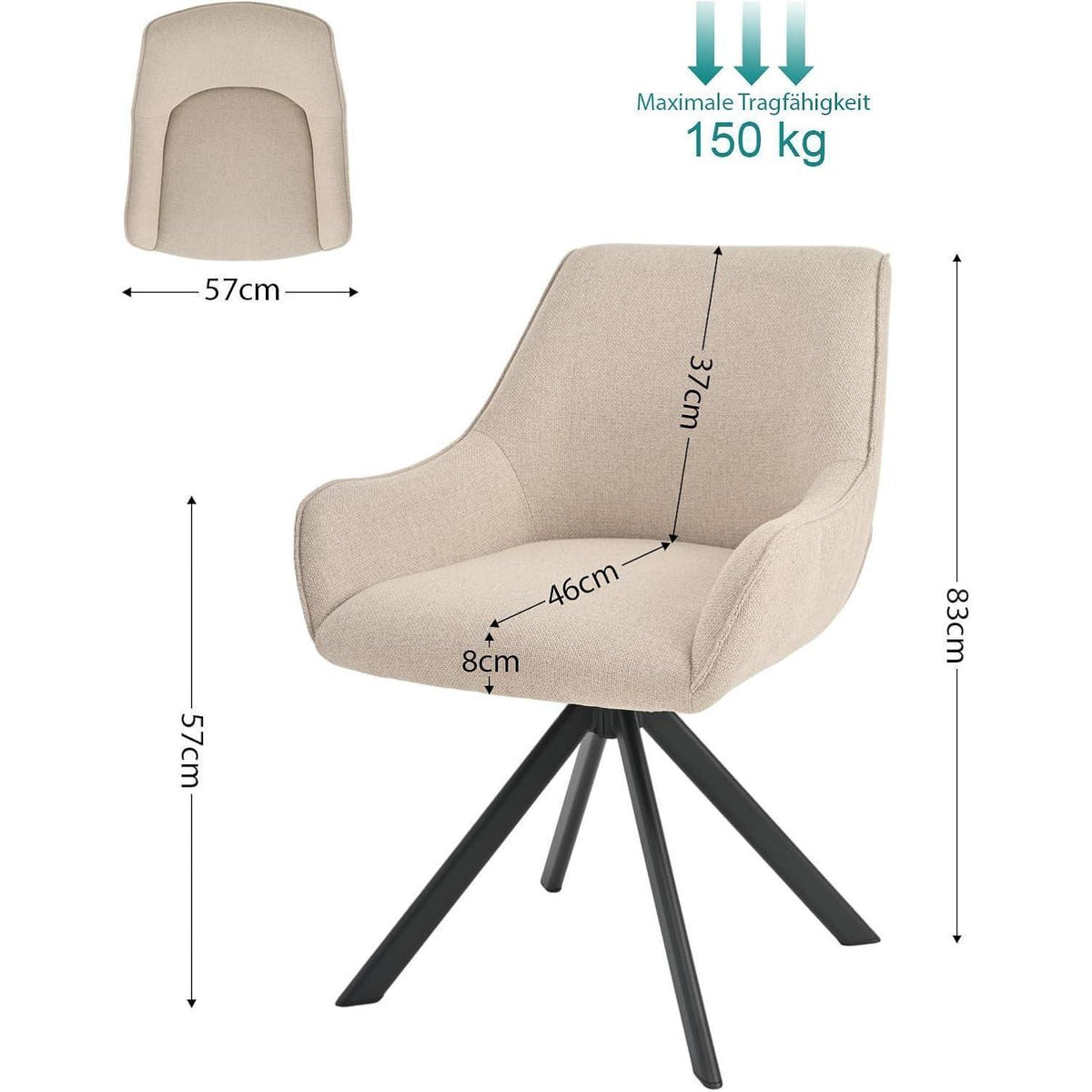 Drehbarer Esszimmerstuhl Set 6er – Beige, Modern & Komfortabel