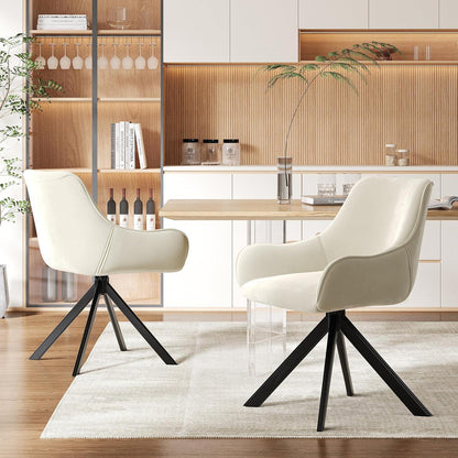 Drehbarer Esszimmerstuhl Set 6er – Samt, Cremeweiß, Modern
