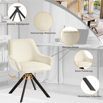 Drehbarer Esszimmerstuhl Set 6er – Samt, Cremeweiß, Modern