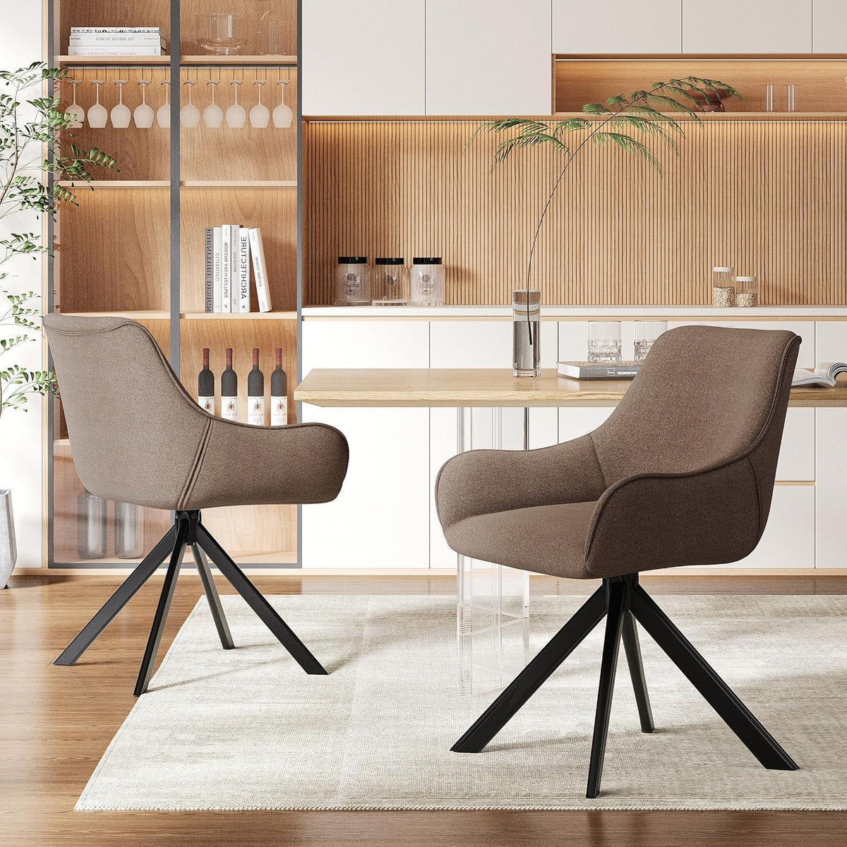 Drehbarer Esszimmerstuhl Set 2x mit Armlehne – Braun