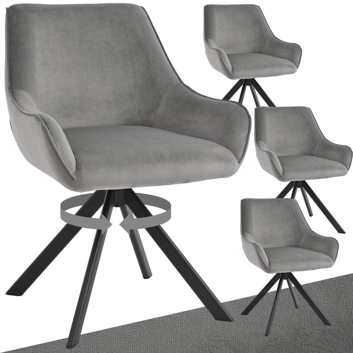 Drehbarer Esszimmerstuhl Set 4er – Samt, Hellgrau, Modern