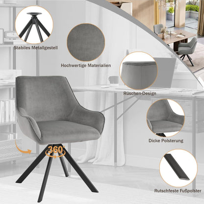 Drehbarer Esszimmerstuhl Set 4er – Samt, Hellgrau, Modern