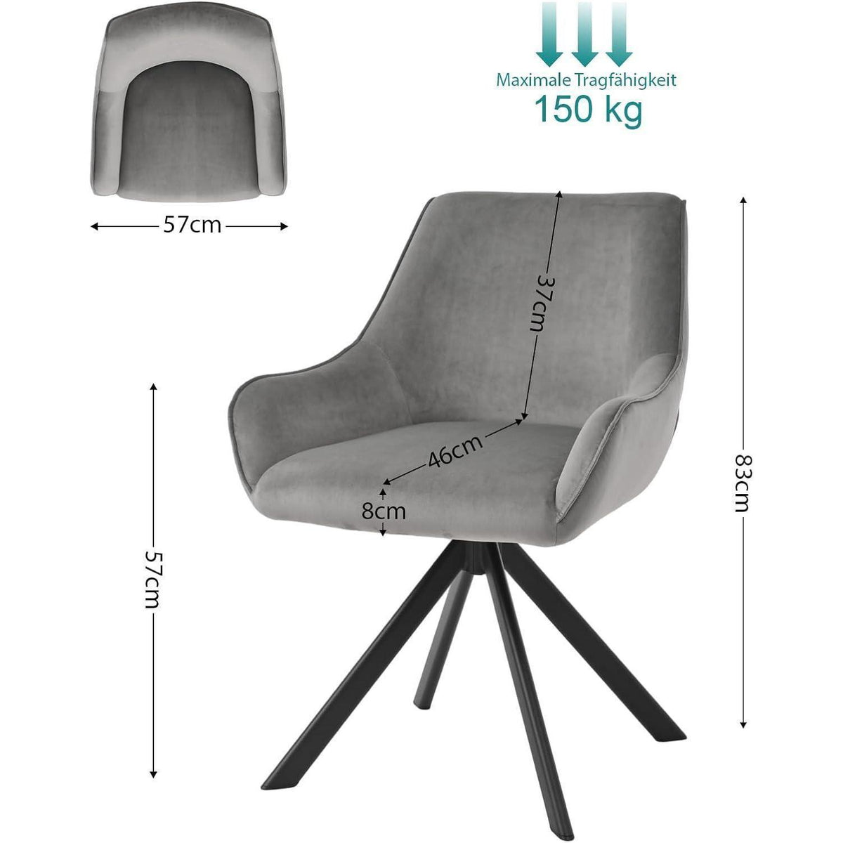 Drehbarer Esszimmerstuhl Set 6er – Samt, Hellgrau, Modern