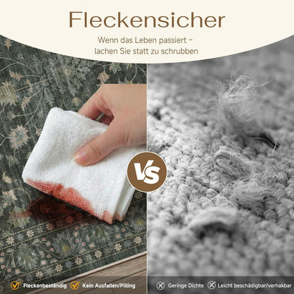 Waschbarer Teppich Grün 300x400cm – Vintage Wohnzimmerteppich
