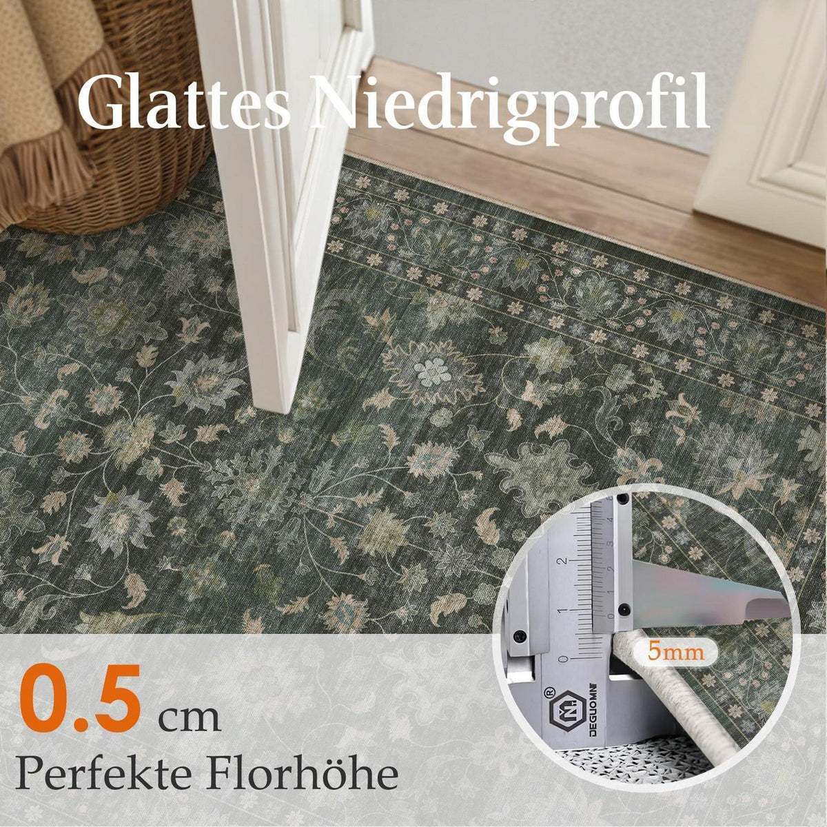 Waschbarer Teppich Grün 300x400cm – Vintage Wohnzimmerteppich