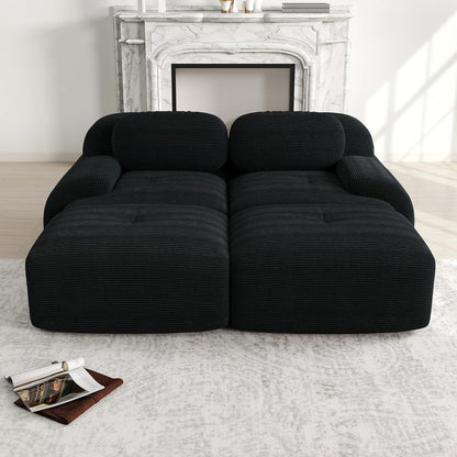 2-4 Sitzer Cord Sofa Schwarz mit Hockern – Modernes Wohnzimmer Sofa