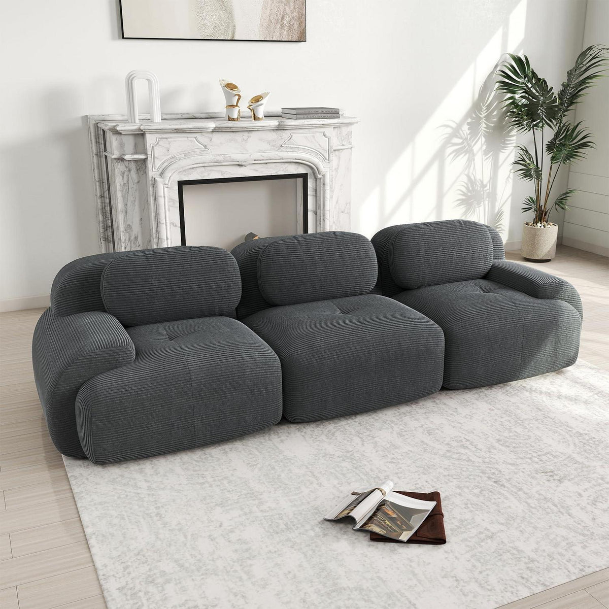 3-Sitzer Cord Sofa Grau – Modernes Wohnzimmer Sofa