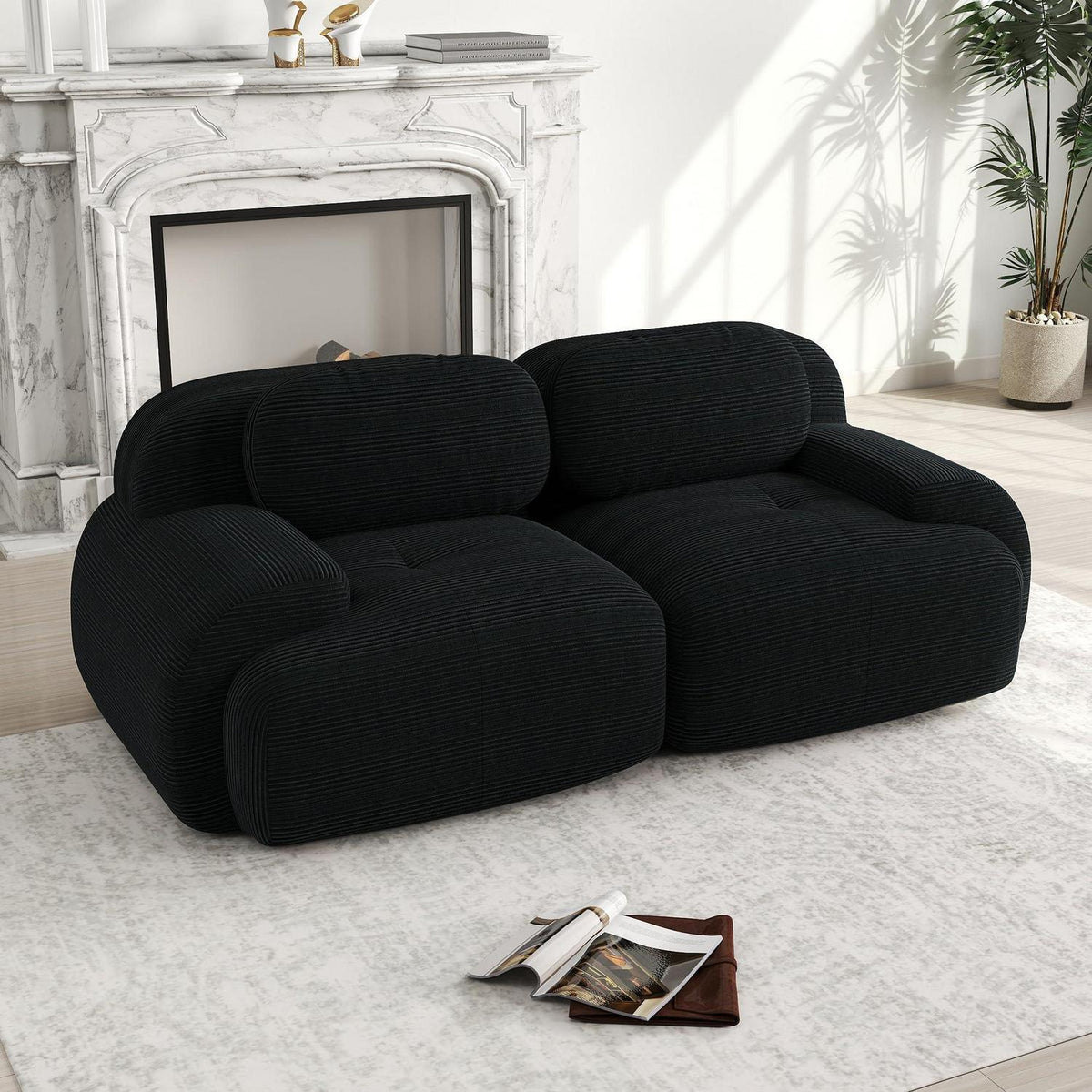 2-Sitzer Sofa Schwarz – Cord Stoff für Wohnzimmer & Büro