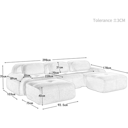 U-förmiges Cord Sofa Beige (3-Sitzer + 2 Hocker)