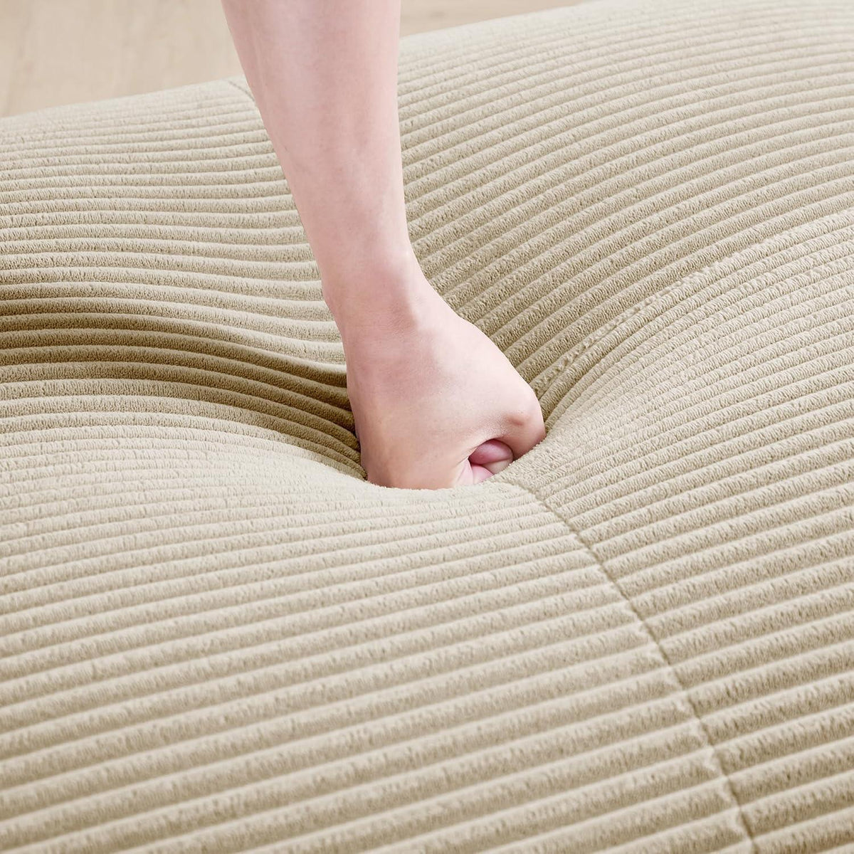 U-förmiges Cord Sofa Beige (3-Sitzer + 2 Hocker)
