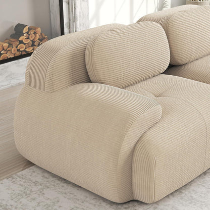 U-förmiges Cord Sofa Beige (3-Sitzer + 2 Hocker)