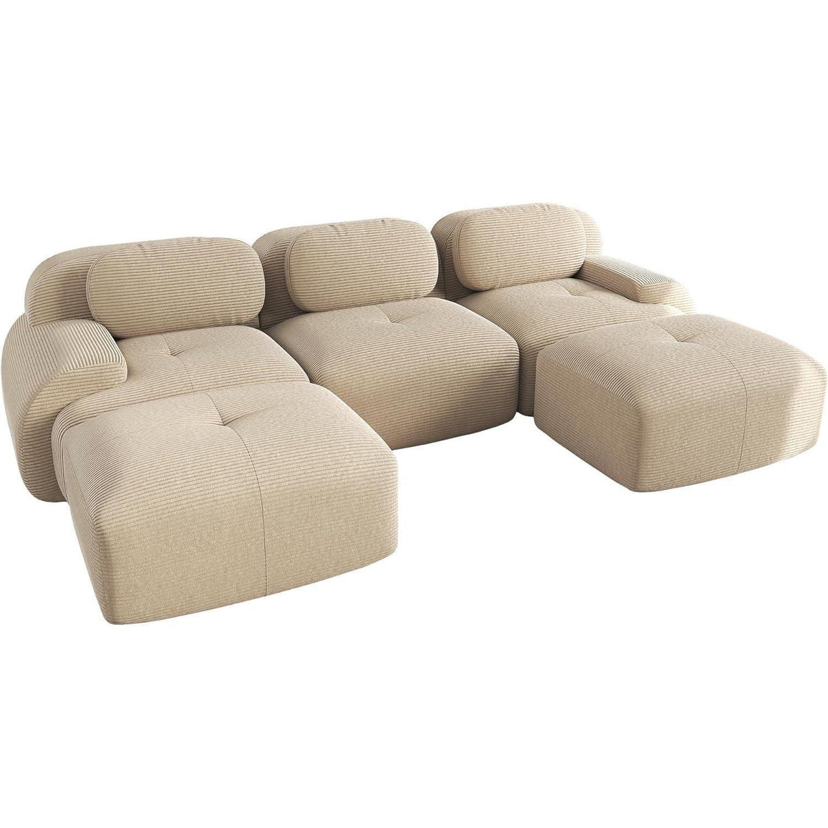 U-förmiges Cord Sofa Beige (3-Sitzer + 2 Hocker)