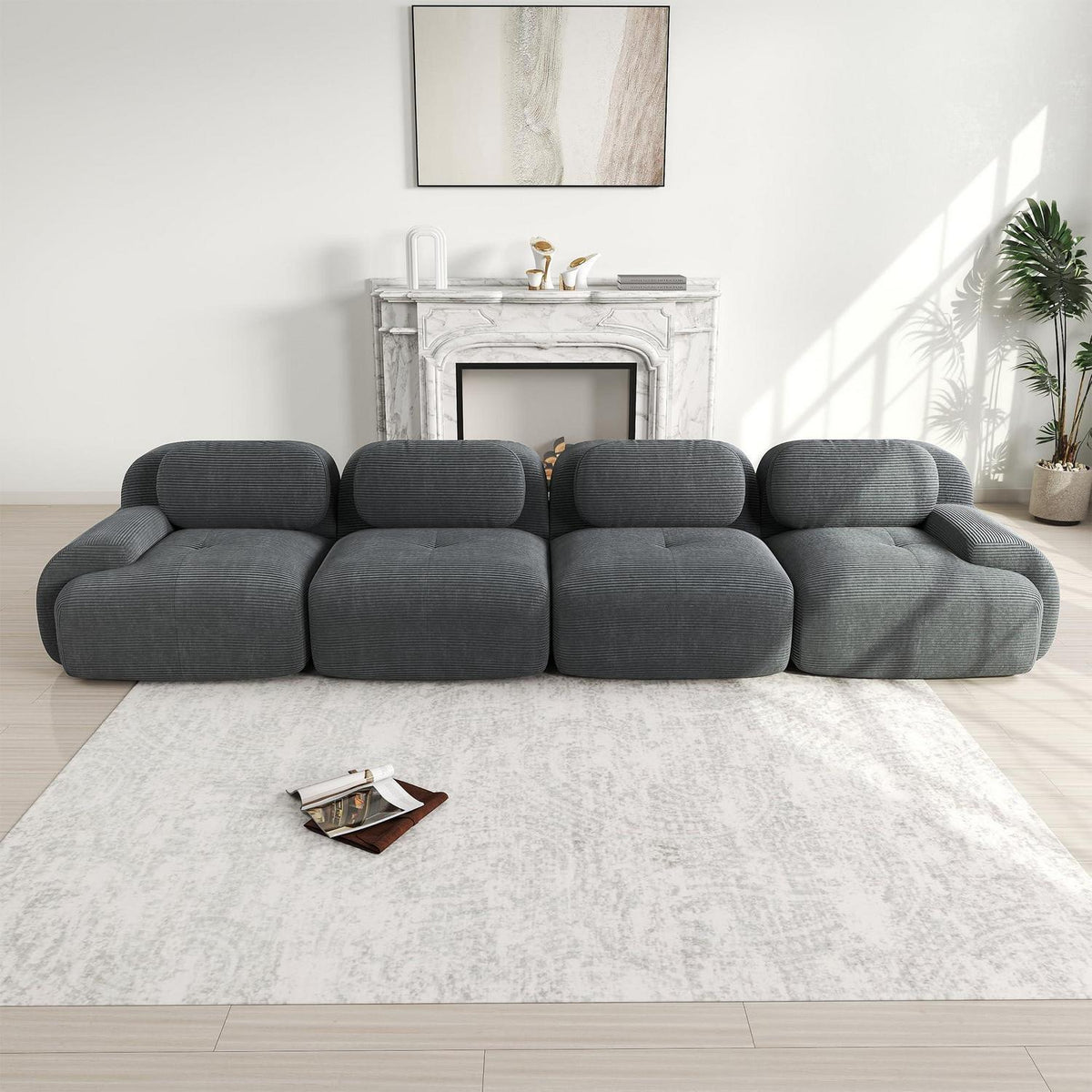 4-Sitzer Cord Sofa Grau – Modernes Wohnzimmer Sofa