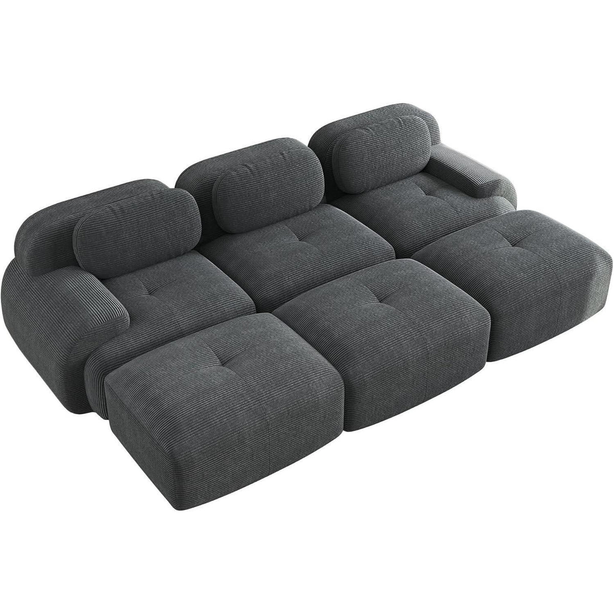 Modulares Sofa 3-6 Sitze Grau mit Hockern – Cord Stoff für Wohnzimmer