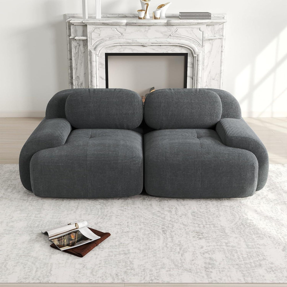 2-Sitzer Sofa Grau – Cord Stoff Couch für Wohnzimmer & Büro