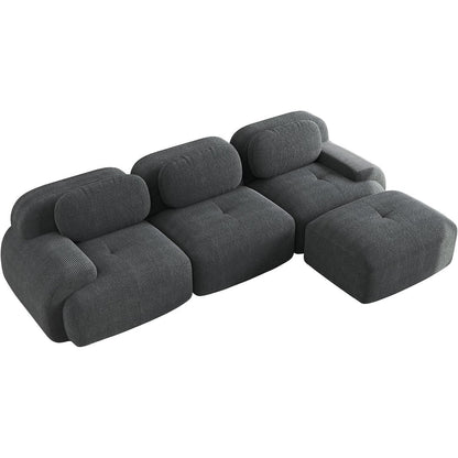 Modulares L-Form Sofa Grau mit Hocker – Cord Stoff für Wohnzimmer