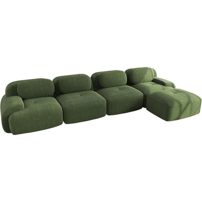 L-förmiges Sofa mit Cordstoff – Grün, 4-Sitzer + Hocker