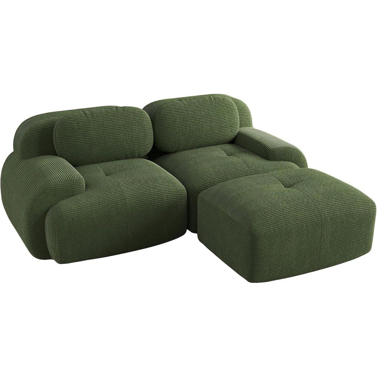 Modulares 2-3 Sitzer Cord Sofa Grün mit Hocker