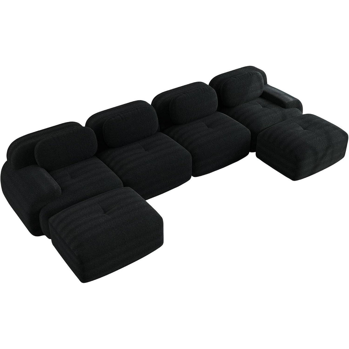 U-förmiges Cord Sofa (4-Sitzer + 2 Hocker) Schwarz