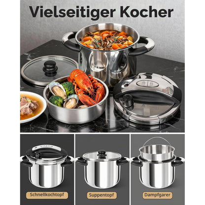 6L Edelstahl Schnellkochtopf 3-in-1 für Induktion
