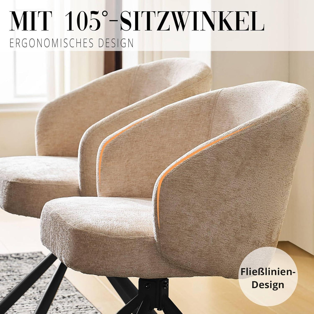 Drehbarer Esszimmerstuhl mit Samtbezug, Beige