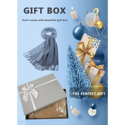 Wollschal Damen Kaschmir Gefühl 200x70cm Blau Grau mit Geschenkbox