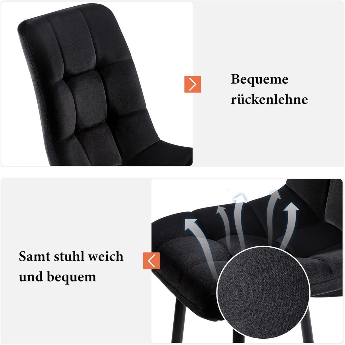 Moderner Esstisch Set Schwarz mit 4 Samtstühlen 140x80cm