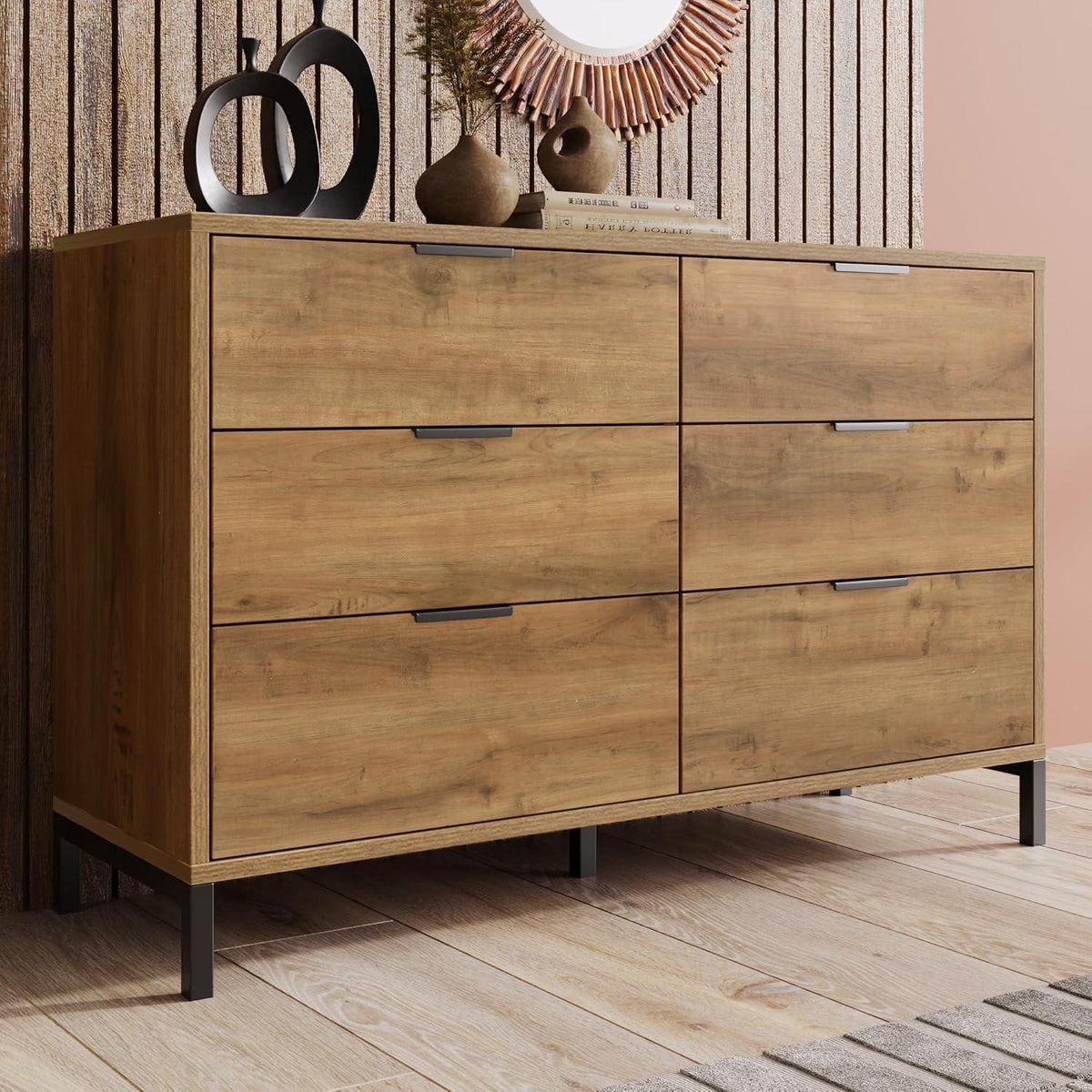Sideboard Holz mit 6 Schubladen – Kommode für Schlafzimmer & Wohnzimmer