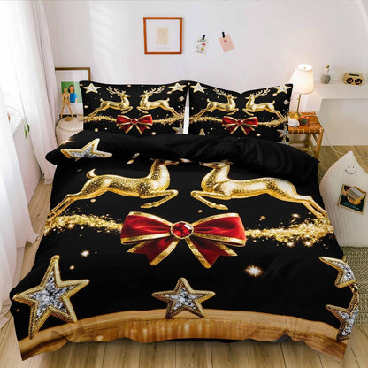 Weihnachts Bettwäsche 135x200 - 4tlg. Schwarz 3D Wintermotiv