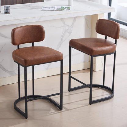 Moderner Barhocker 2er Set in Lederoptik Braun