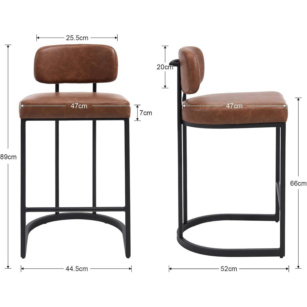 Moderner Barhocker 2er Set in Lederoptik Braun